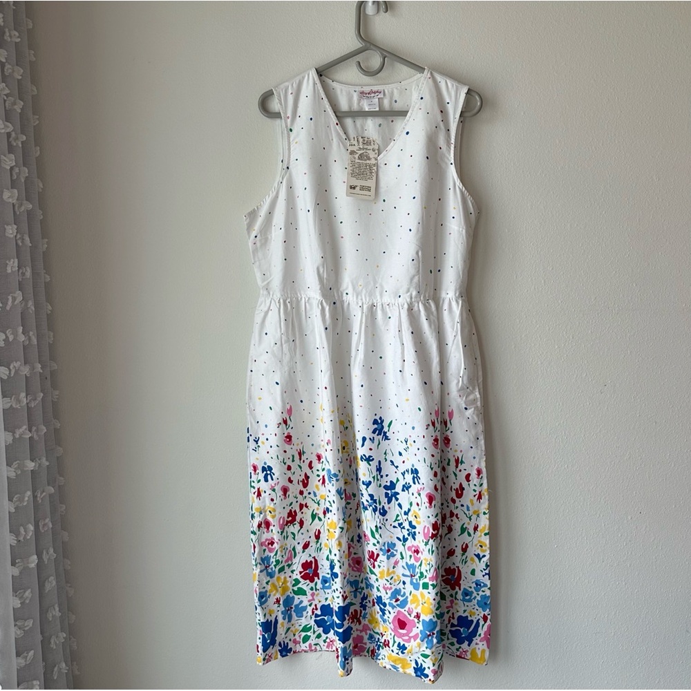 Lanz of Salsburg // Cotton White Long Dress V Neck Sleeveless Floral Size M